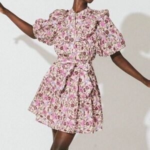 Cleobella Willia Kaia Whimsical Floral Print Short Sleeve Ruffle Mini Dress XL